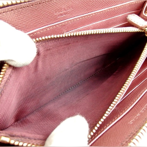 PRADA Saffiano Metallic Pink Leather Zip Around Wallet π - Picture 13 of 16